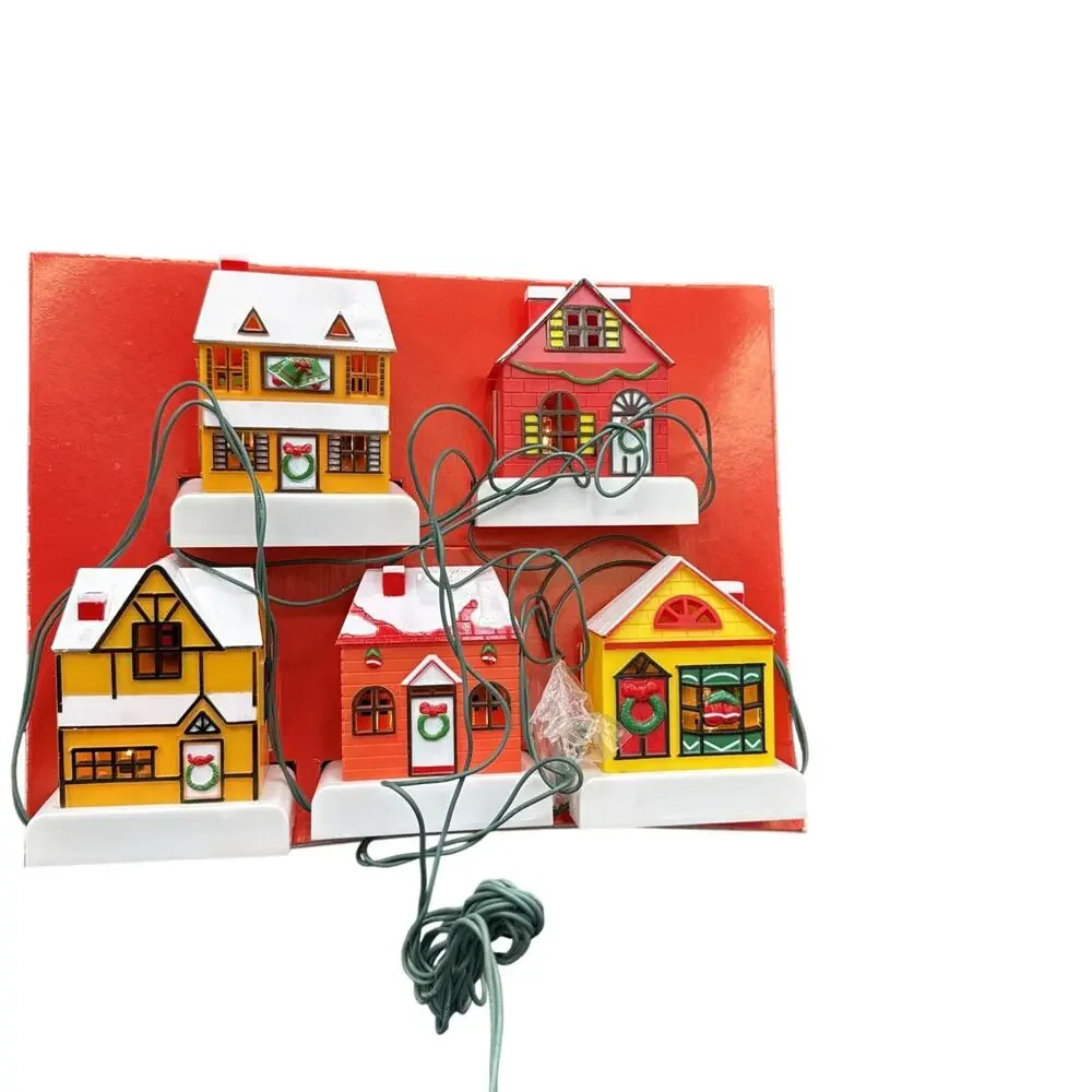 Vintage Tony Inc. 10 Light Christmas Village Scene, Lighted Cottage Panels.